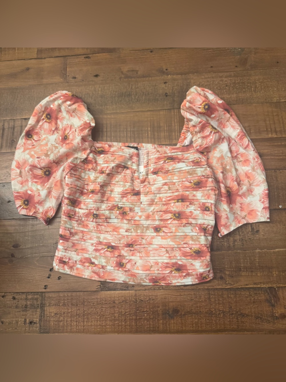 EXPRESS Coral Floral Puff-Sleeve Off-Shoulder Top